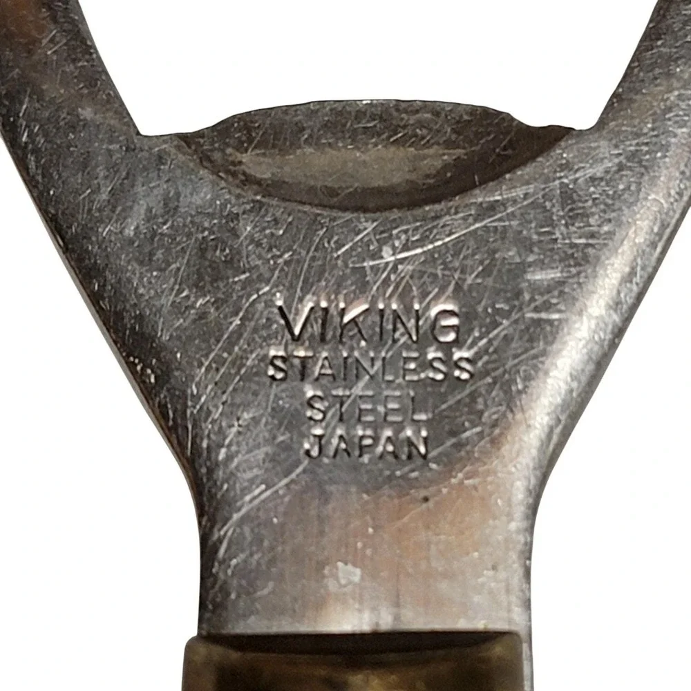 VTG 60s Bottle Opener Viking Red Brass Tone Handle‎ Stainless Steel MCM Barware